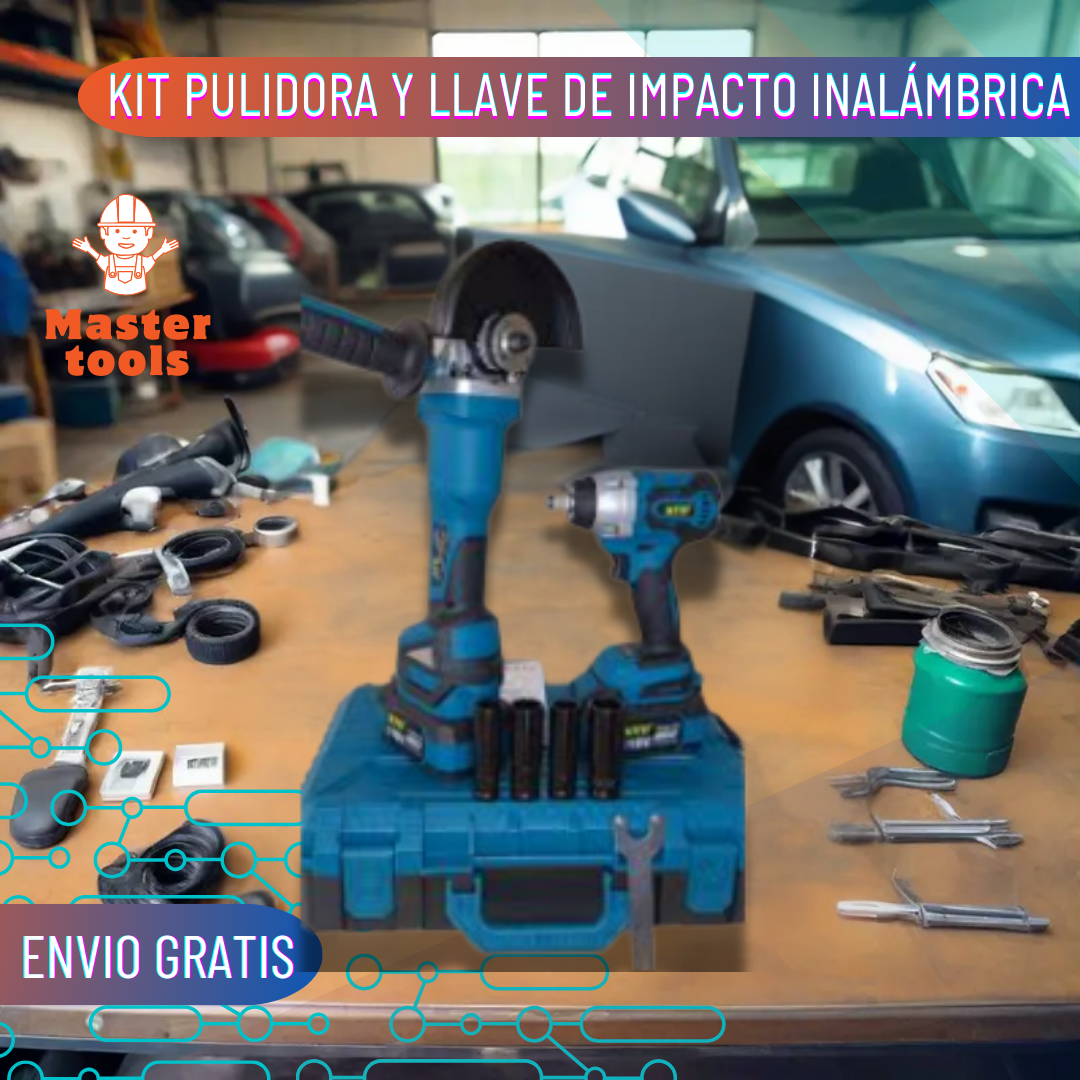 Kit Pulidora Inalámbrica 4 1/2 + Llave de Impacto de 1/2 Azul