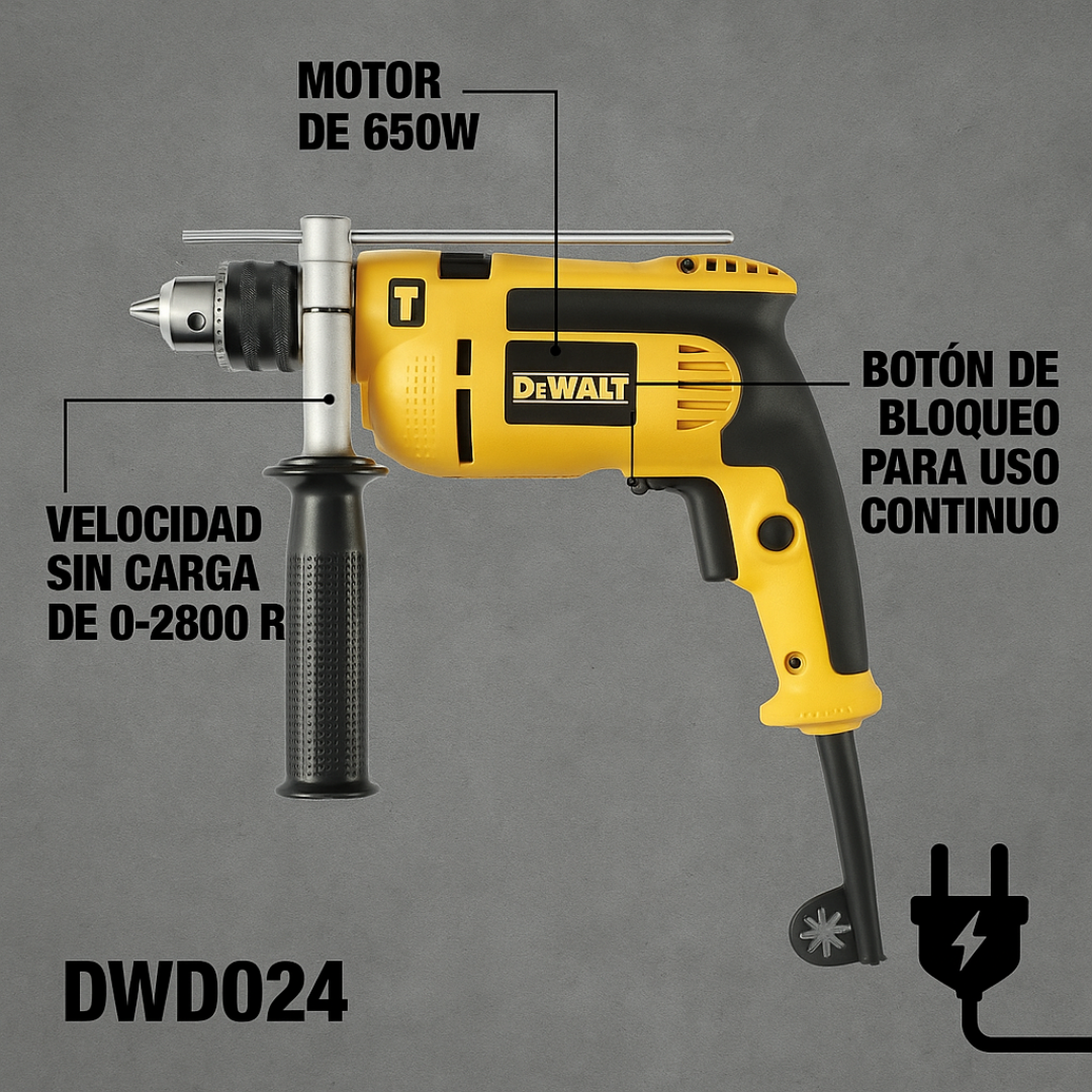 Taladro y Pulidora Eléctrica DeWALT – 650W Percutor 1/2” + Pulidora 850W 6 Velocidades Disco 4
