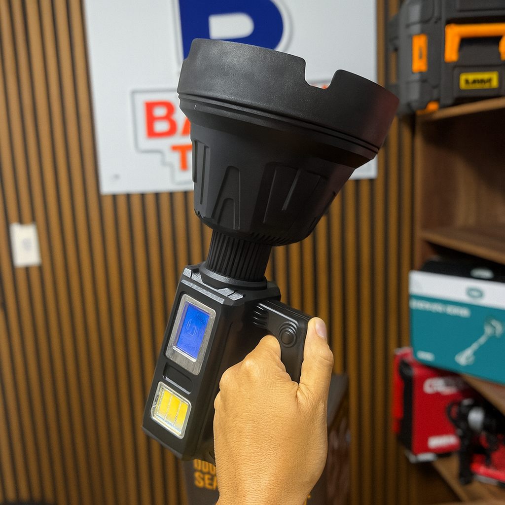 Linterna LED Recargable con Carga Solar – 6 Modos | Power Bank USB | Resistente a Lluvia