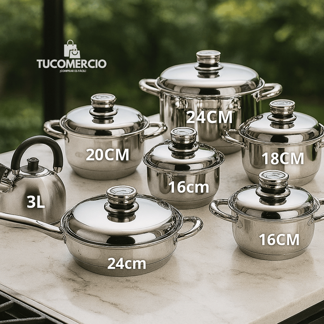 Juego SWISSHOME de 6 ollas+ tetera en Acero Inoxidable Grado Quirurgico (BLACK NOVEMBER)