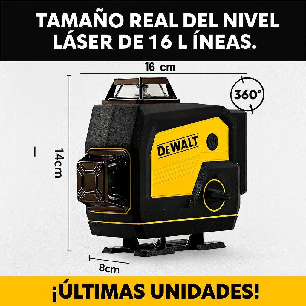 Nivel Láser 16 Líneas 360° con Parlante Bluetooth – Incluye Trípode, 2 Baterías y Accesorios