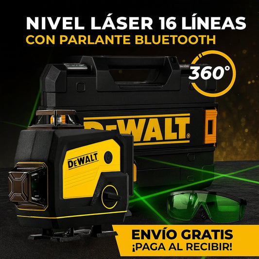 Nivel Láser 16 Líneas 360° con Parlante Bluetooth – Incluye Trípode, 2 Baterías y Accesorios