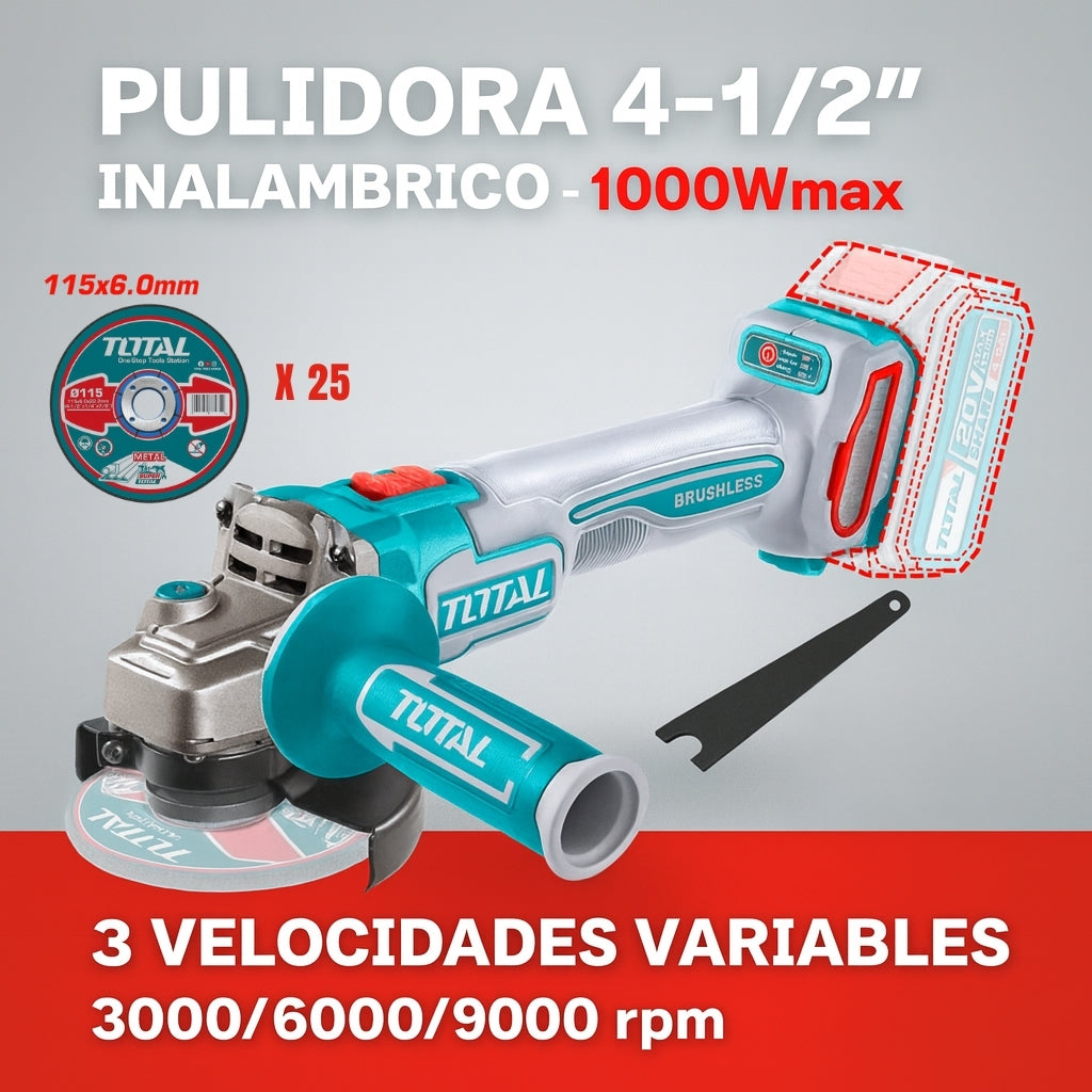 Combo Industrial 20V (5 en 1) – Taladro 66Nm + Llave de Impacto 400Nm + Pulidora 1000W + Rotomartillo 5000RPM + Linterna 5W – 2 Baterías 4.0Ah – 100% Original – 1 Año de Garantía Certificada