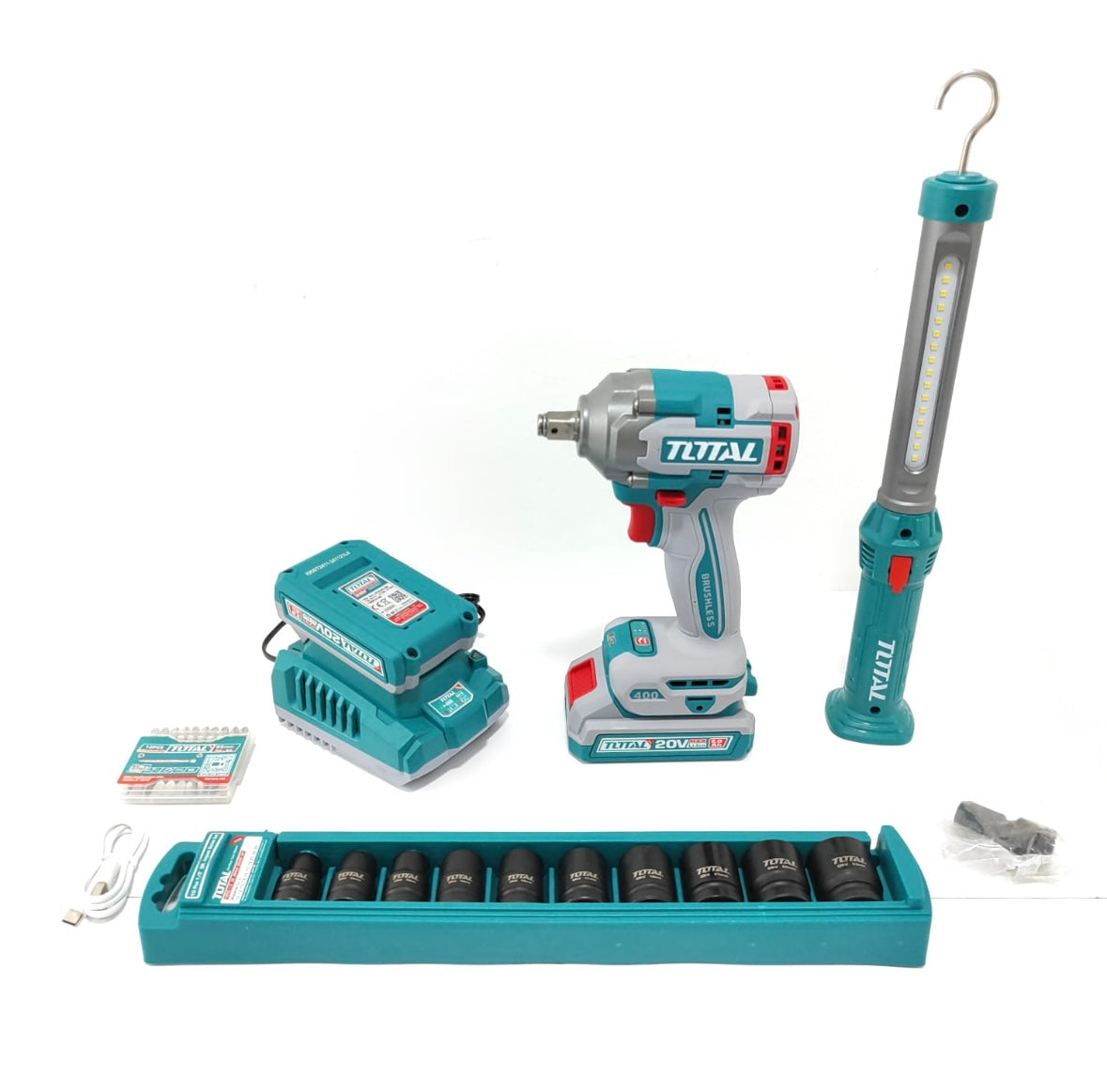 Combo Llave de Impacto 1/2 con 400 Nm + Lampara Led 3.5 Watts + Juego de Dados x 10 (Original 1 Año de Garantía)