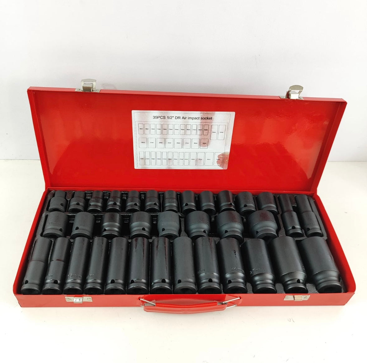 Juego de Copas de Impacto 1/2” – 35 Piezas con Maletín Metálico (Cortas 8–32 mm + Largas 10–32 mm)