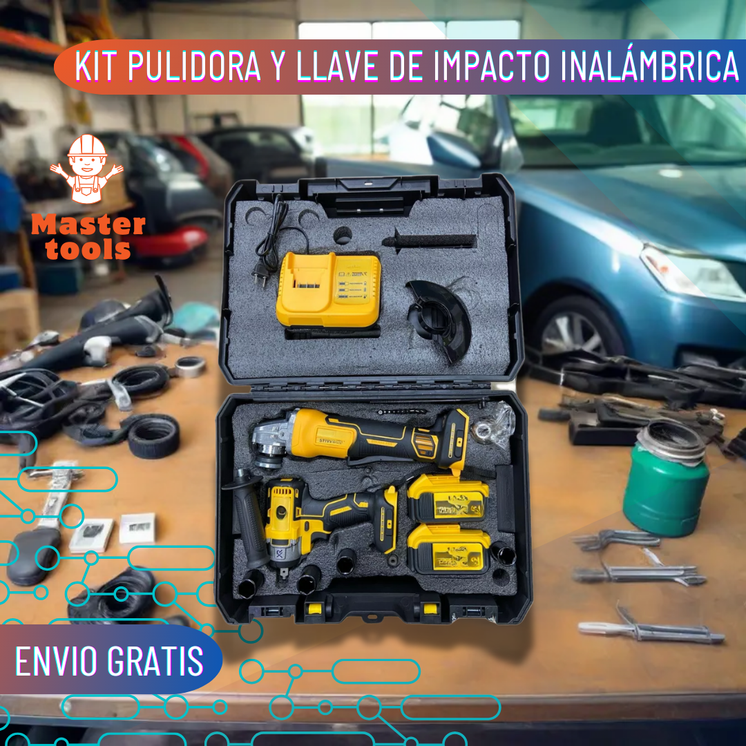 Kit Pulidora Inalámbrica 4 1/2 + Llave de Impacto de 1/2