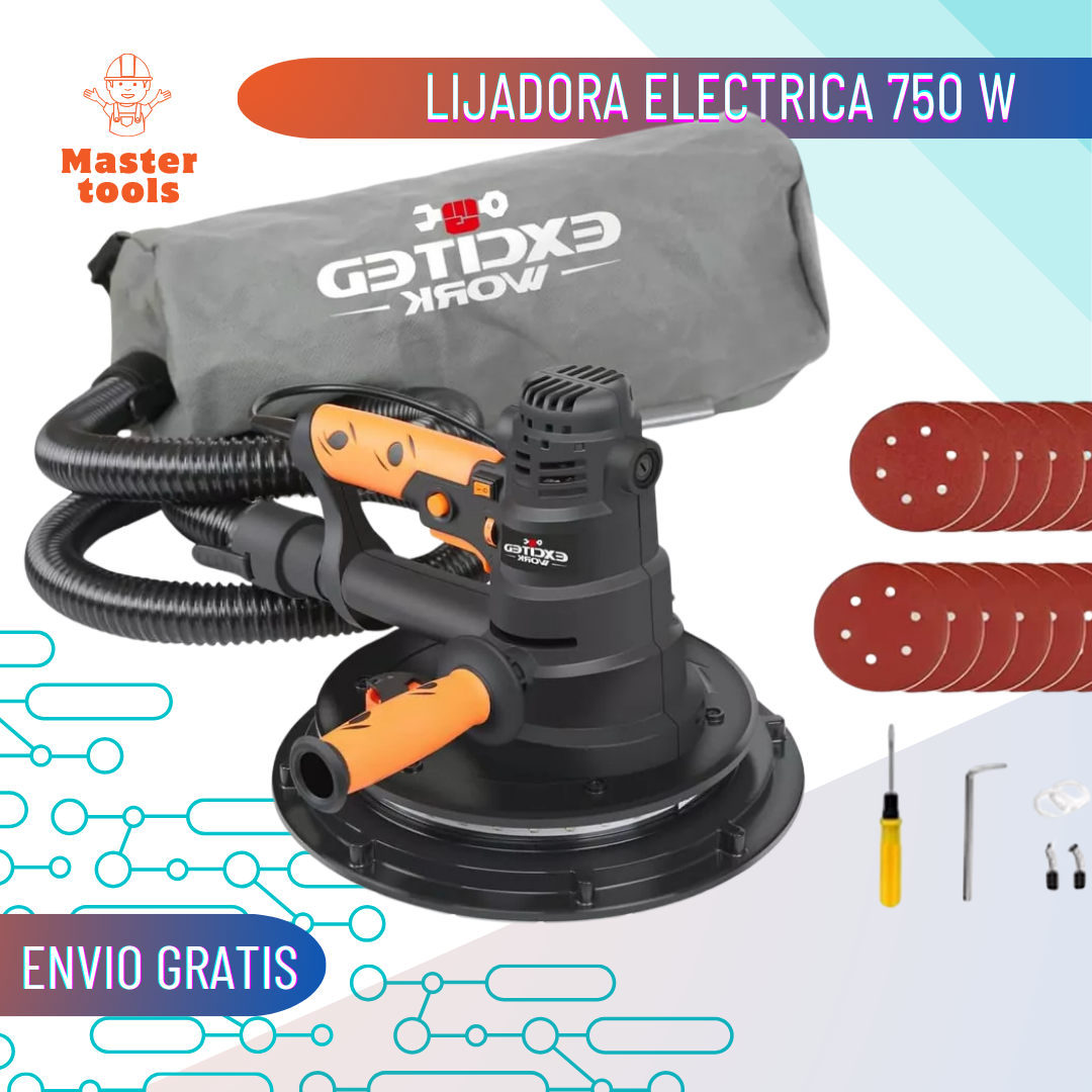 Lijadora eléctrica Excited Work de 750 W con 6 velocidades variables 500-1800, mango extensible
