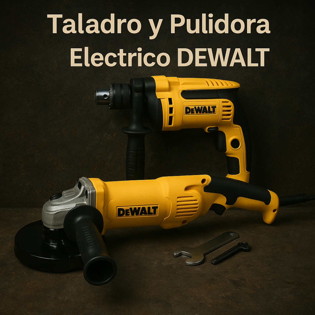 Taladro y Pulidora Eléctrica DeWALT – 650W Percutor 1/2” + Pulidora 850W 6 Velocidades Disco 4