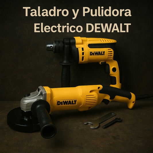 Taladro y Pulidora Eléctrica DeWALT – 650W Percutor 1/2” + Pulidora 850W 6 Velocidades Disco 4