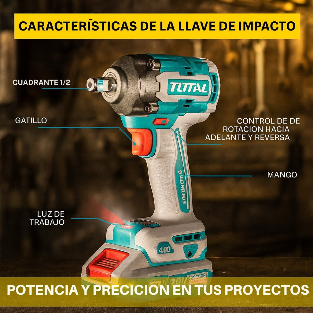 Combo Llave de Impacto 1/2 con 400 Nm + Lampara Led 3.5 Watts + Juego de Dados x 10 (Original 1 Año de Garantía)
