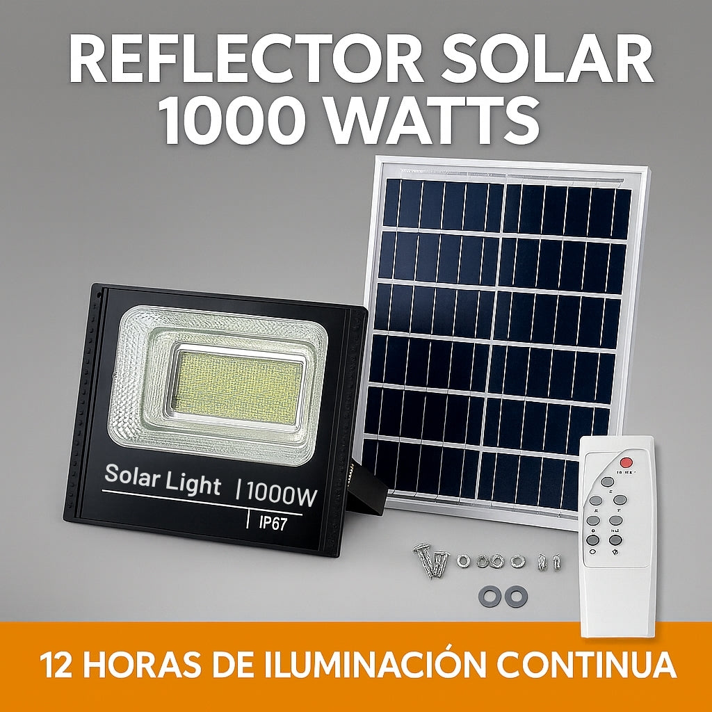 Reflector Solar 1000W + Panel y Control – Iluminación LED Potente y Ecológica para Exteriores