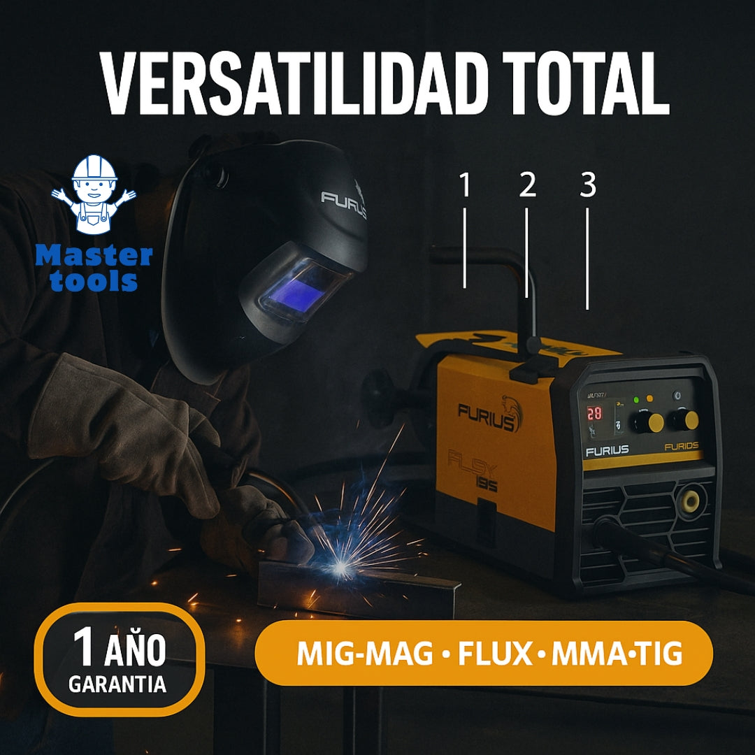 Soldador Multiproceso 4 en 1 FURIUS FLEX185 – MIG-MAG / FLUX CORED / MMA / TIG LIFT ARC – 160 AMP – Garantía 1 Año