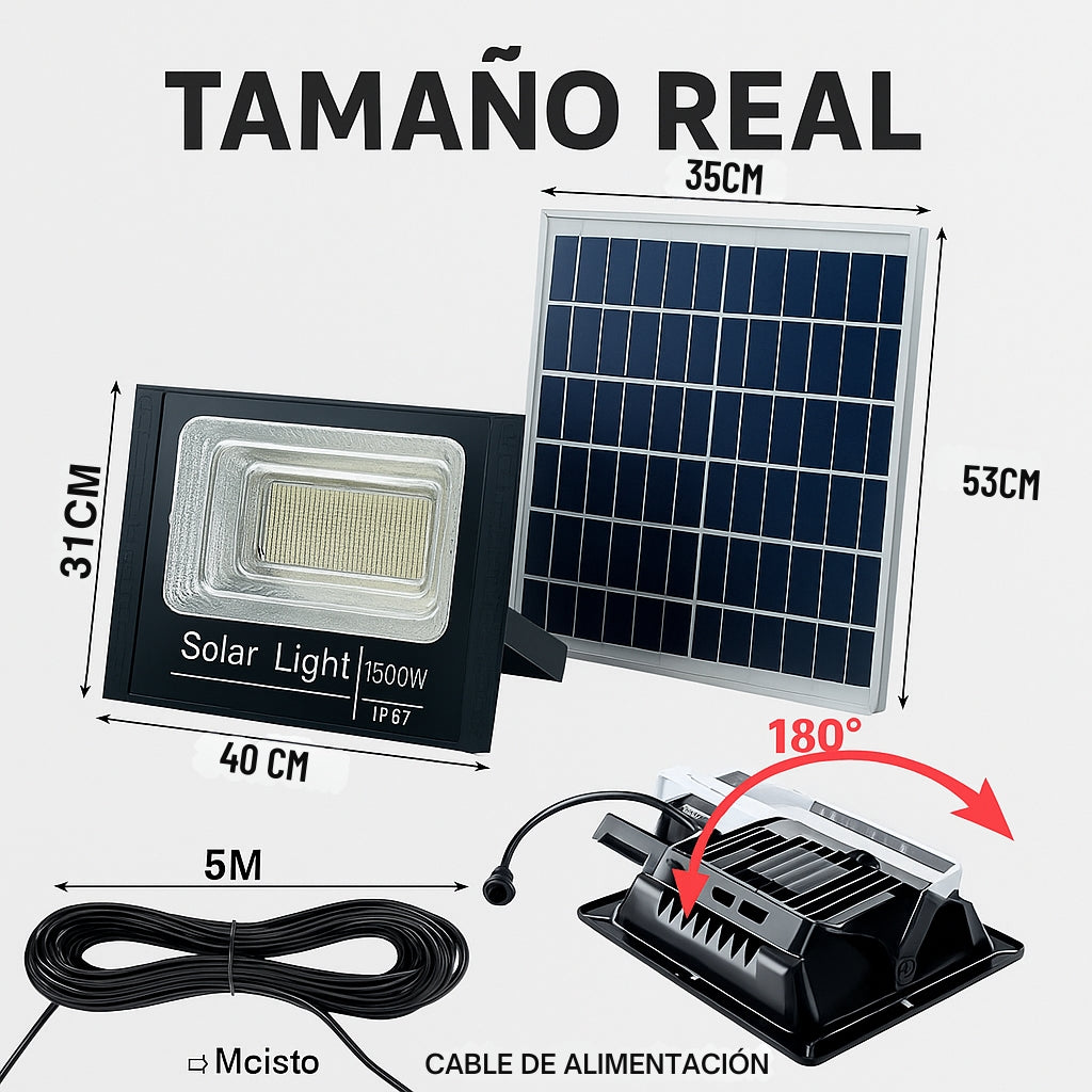 Reflector Solar LED 1500W para Exteriores con Panel y Control – Alta Potencia y Autonomía