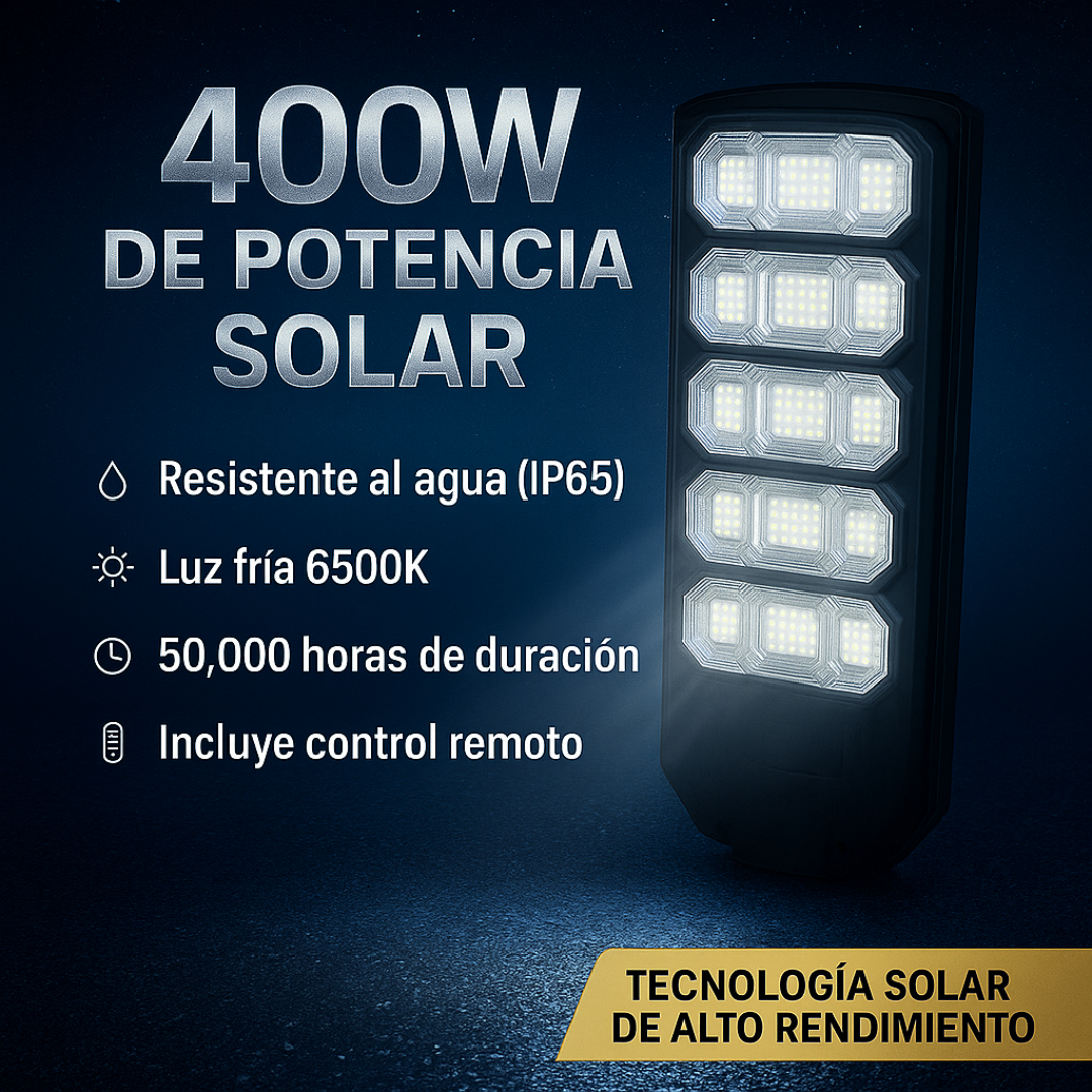 💡 LÁMPARA SOLAR LED 400 W — ILUMINACIÓN EXTERIOR IP65