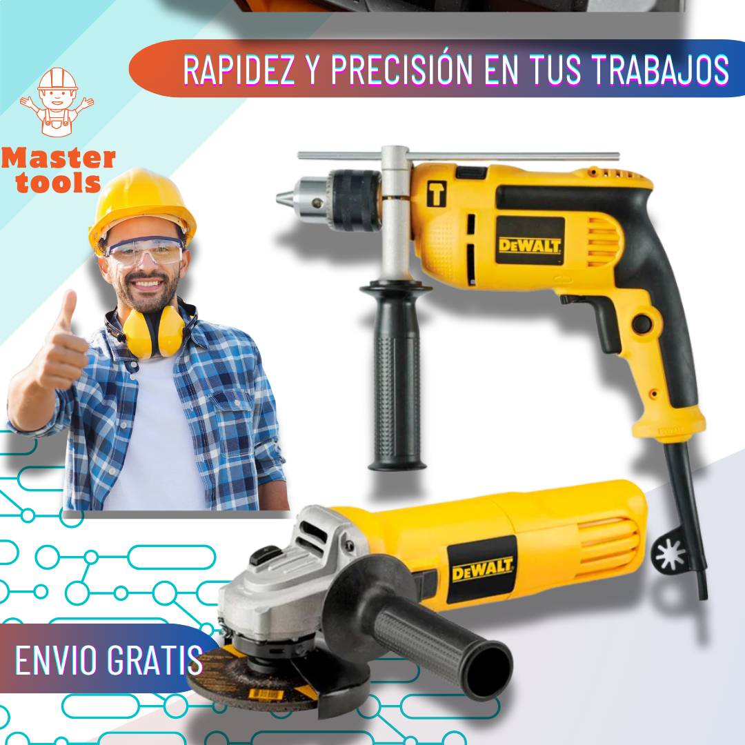 COMBO TALADRO PERCUTOR 1/2 + PULIDORA 4"1/2 DE 6 VELOCIDADES