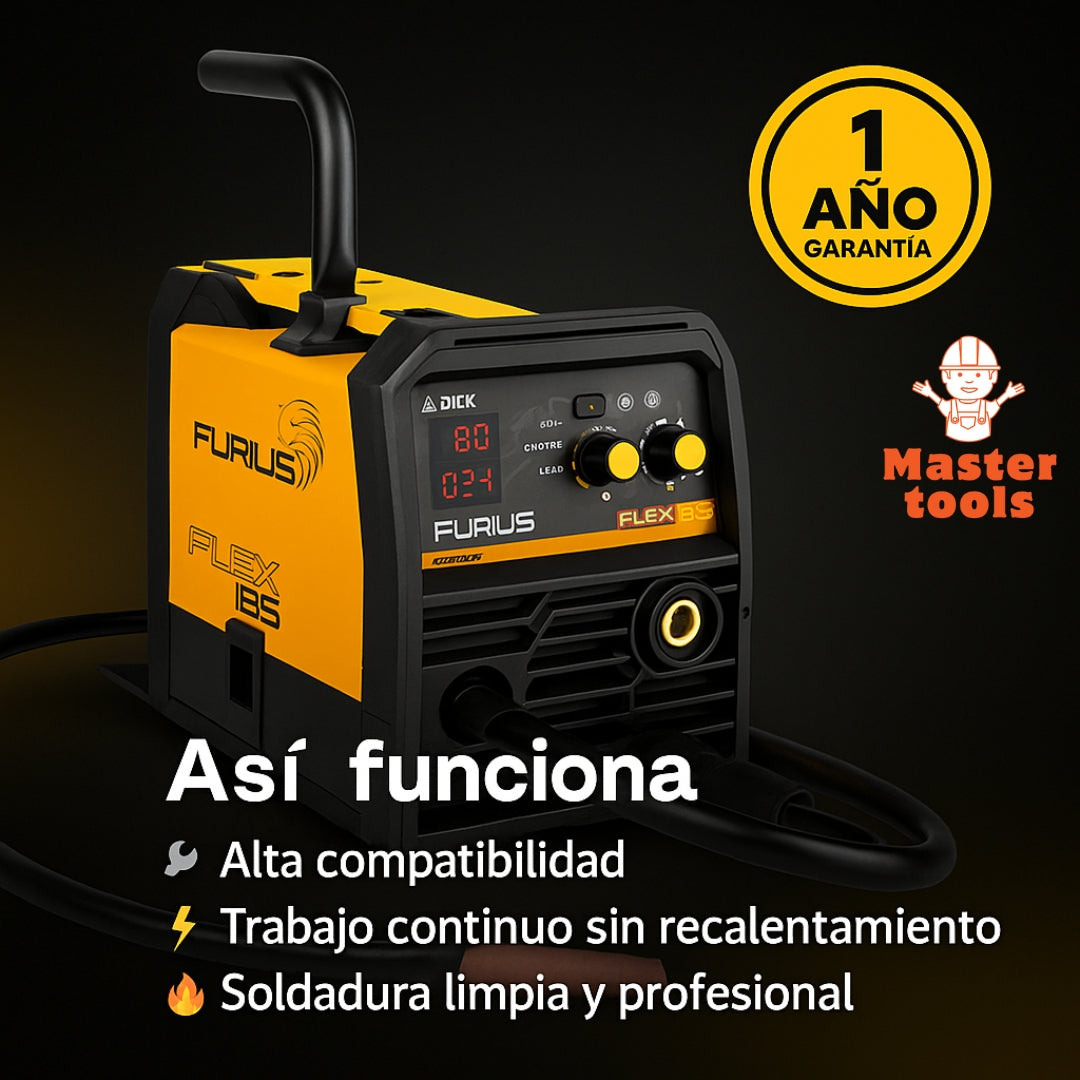 Soldador Multiproceso 4 en 1 FURIUS FLEX185 – MIG-MAG / FLUX CORED / MMA / TIG LIFT ARC – 160 AMP – Garantía 1 Año