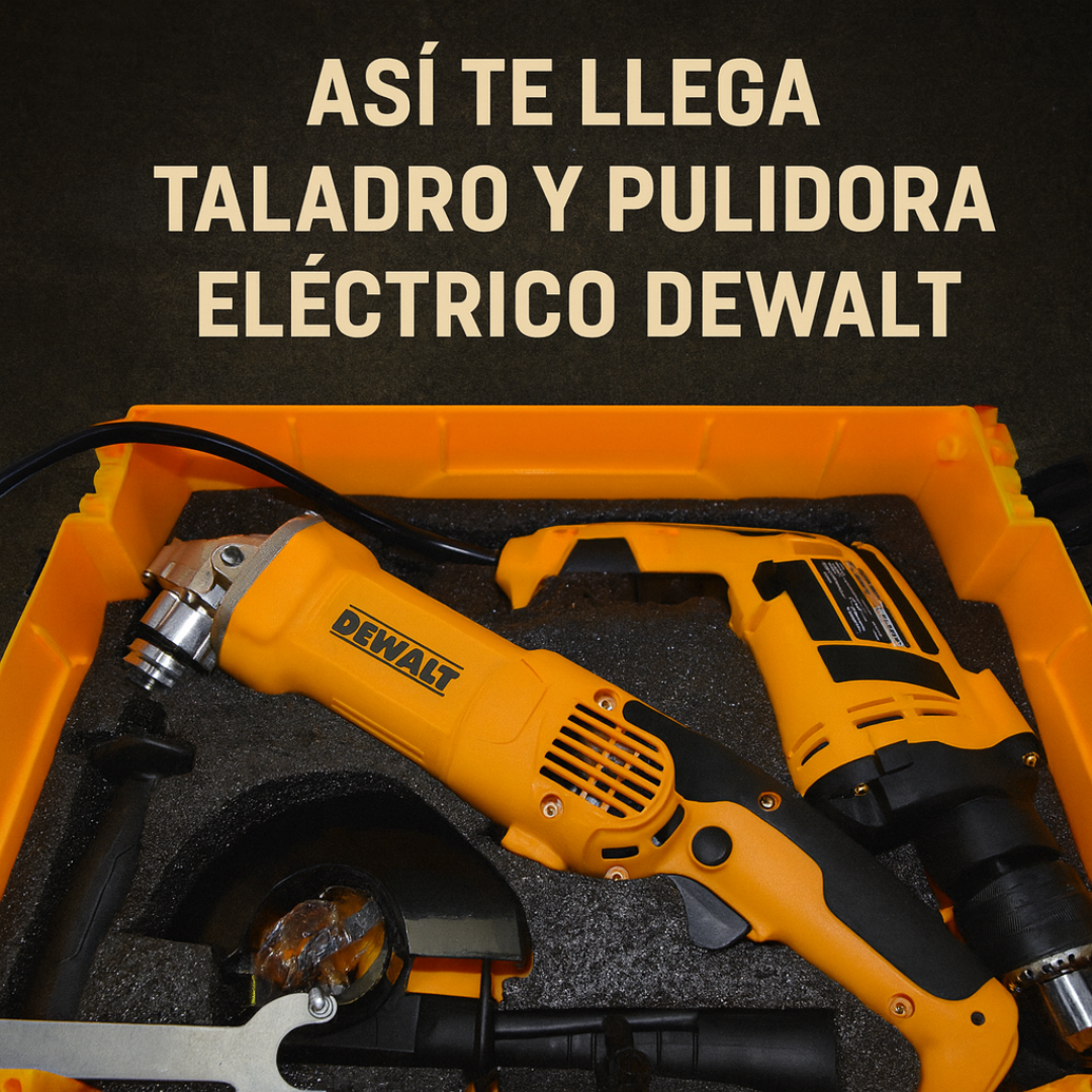 Taladro y Pulidora Eléctrica DeWALT – 650W Percutor 1/2” + Pulidora 850W 6 Velocidades Disco 4