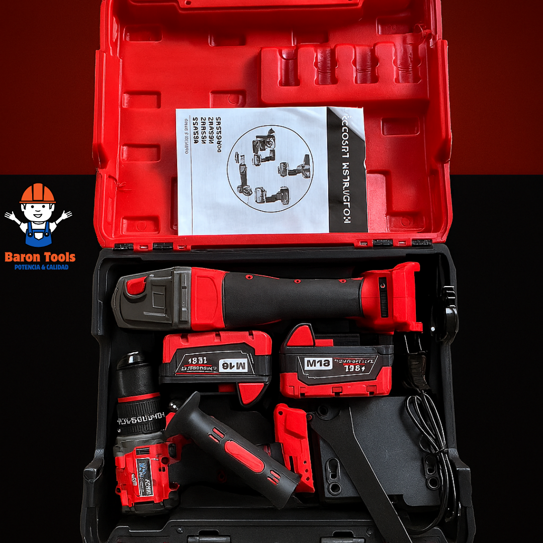 Kit Taladro y Pulidora Milwaukee M18 Incluye 4 Baterias y 2 cargadores