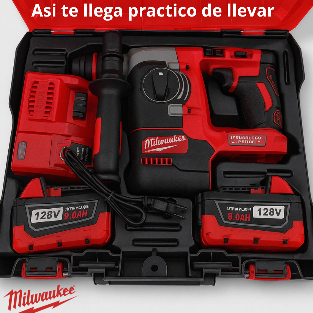Rotomartillo Doble función, Milwaukee SDS PLUS - 2 Baterías de 5 Amp