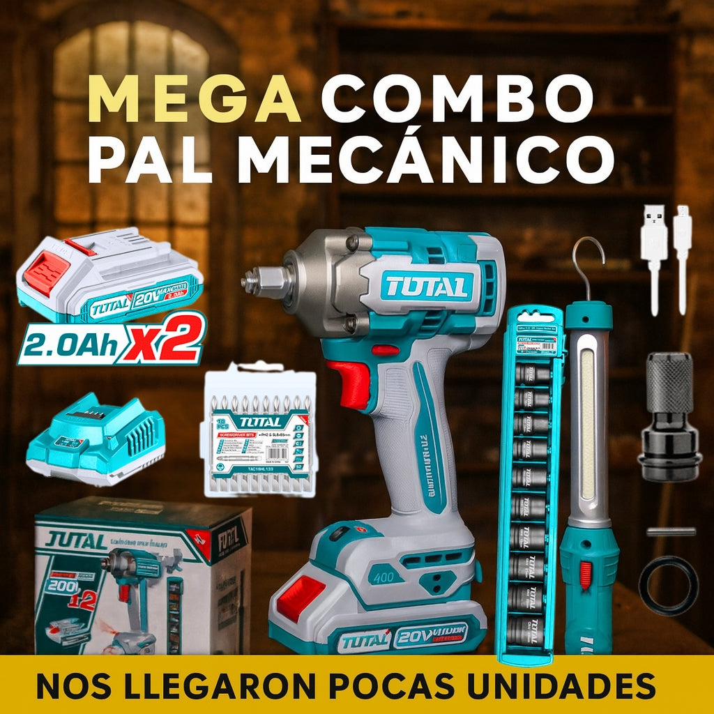 Combo Llave de Impacto 1/2 con 400 Nm + Lampara Led 3.5 Watts + Juego de Dados x 10 (Original 1 Año de Garantía)