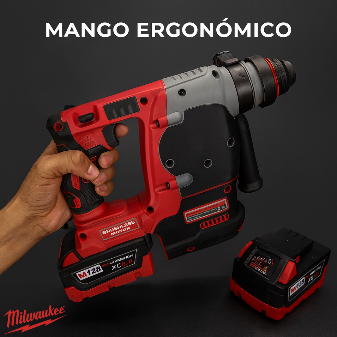 Rotomartillo Doble función, Milwaukee SDS PLUS - 2 Baterías de 5 Amp