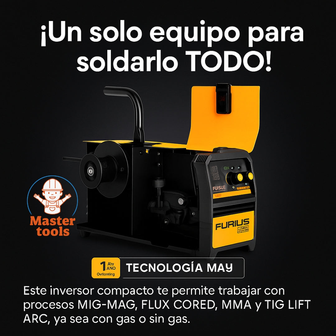 Soldador Multiproceso 4 en 1 FURIUS FLEX185 – MIG-MAG / FLUX CORED / MMA / TIG LIFT ARC – 160 AMP – Garantía 1 Año