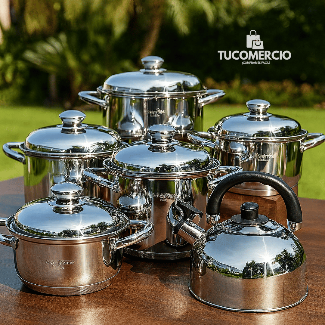 Juego SWISSHOME de 6 ollas+ tetera  en Acero Inoxidable Grado Quirurgico (BLACK NOVEMBER)