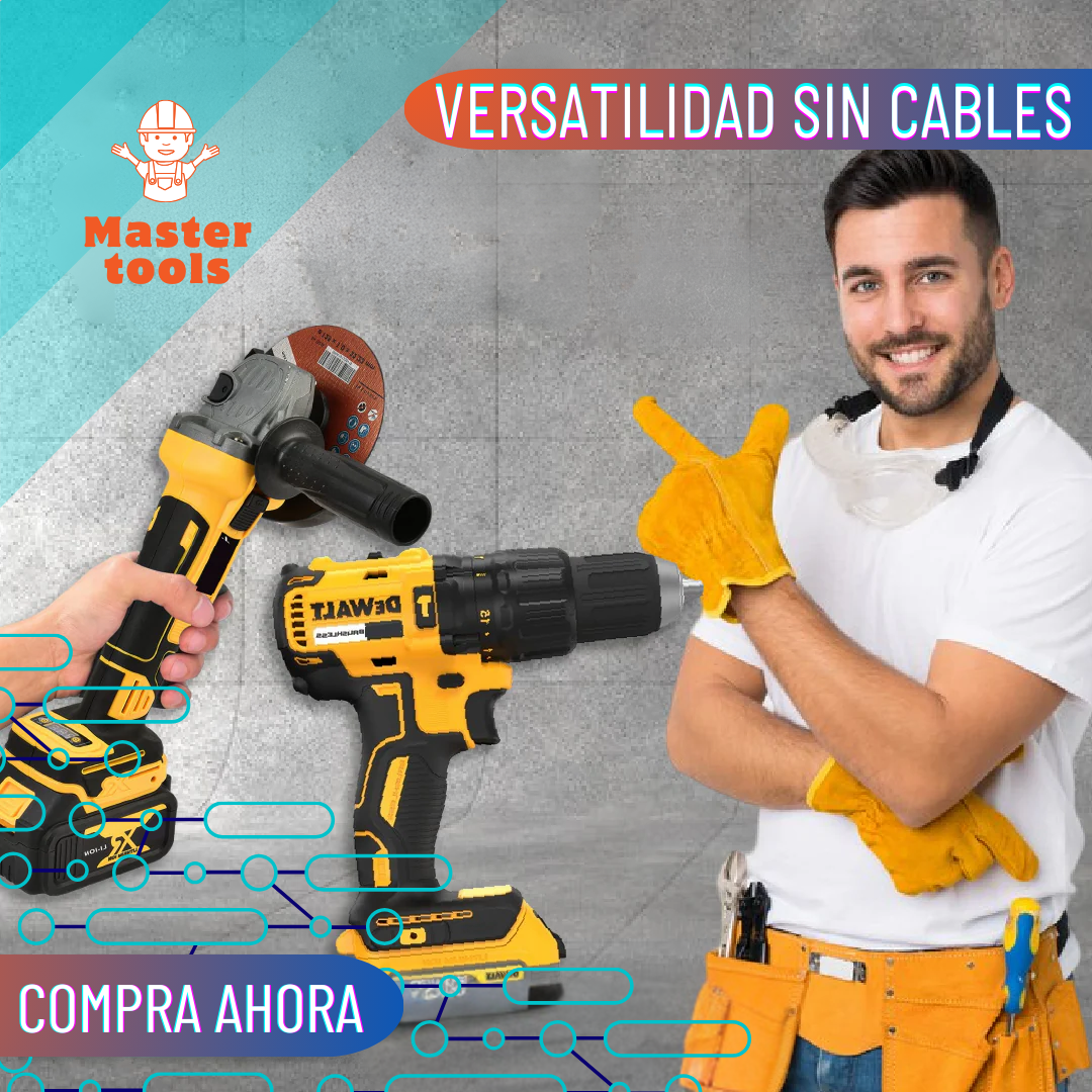 Combo Esmeril Angular Grande con taladro Percutor y 2 baterías