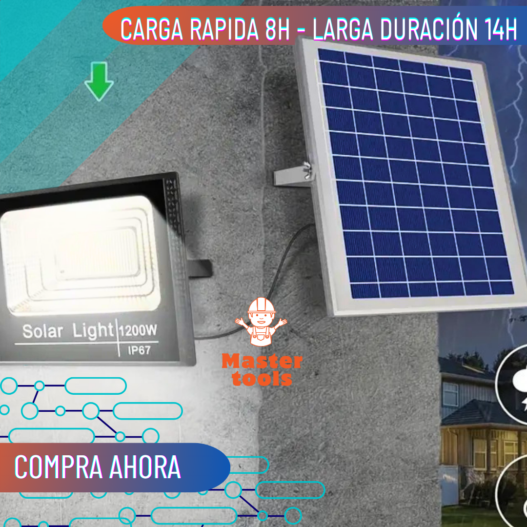 Reflector LED Recargable Solar 1200W – Grande y Potente 1 Año de garantia