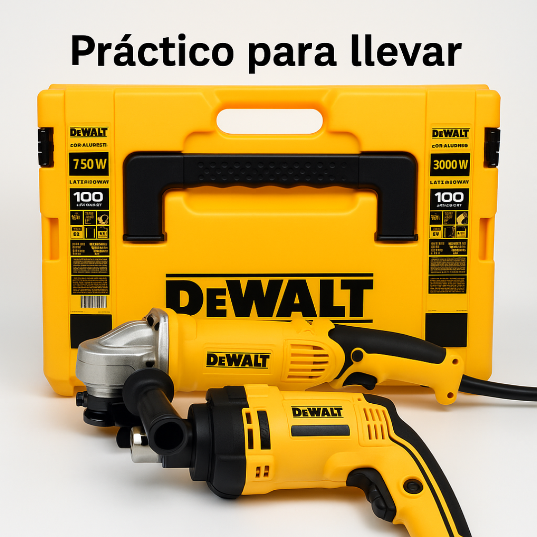 Taladro y Pulidora Eléctrica DeWALT – 650W Percutor 1/2” + Pulidora 850W 6 Velocidades Disco 4