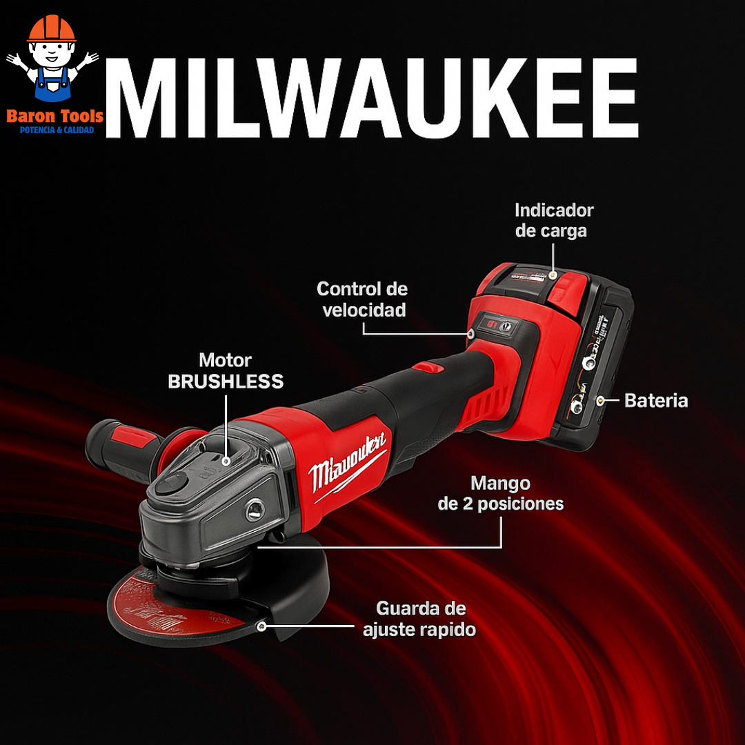 Kit Taladro y Pulidora Milwaukee M18 Incluye 4 Baterias y 2 cargadores