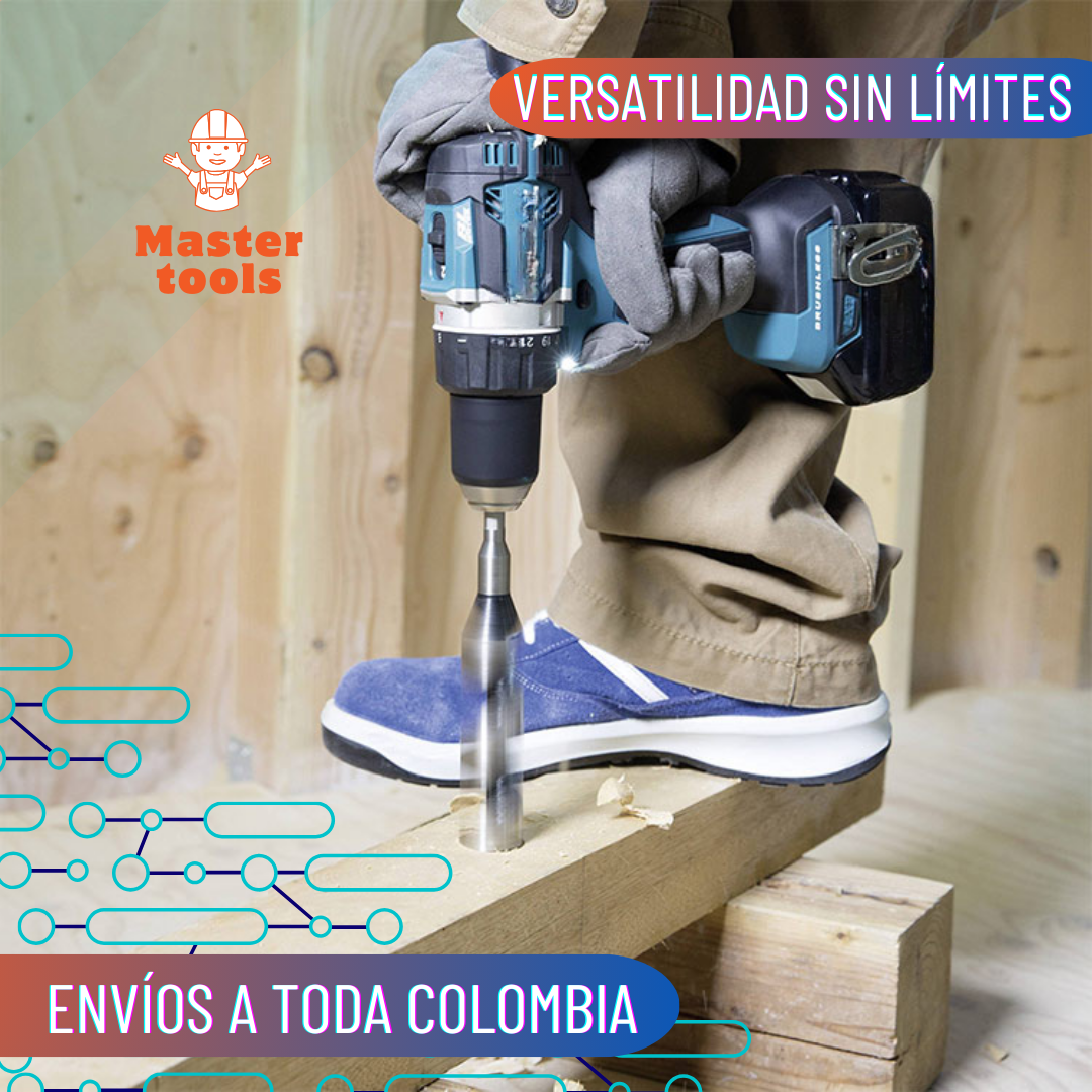 Taladro inalámbrico con accesorios y 2 baterías.