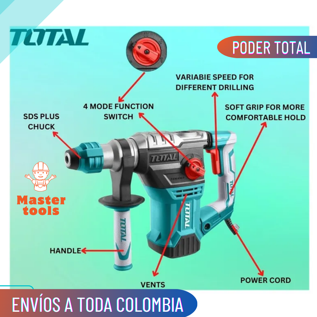ROTOMARTILLO INDUSTRIAL SDS PLUS 1500W TOTAL – 100% Original - 1 AÑO DE GARANTÍA
