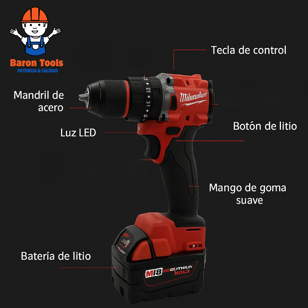 Kit Taladro y Pulidora Milwaukee M18 Incluye 4 Baterias y 2 cargadores