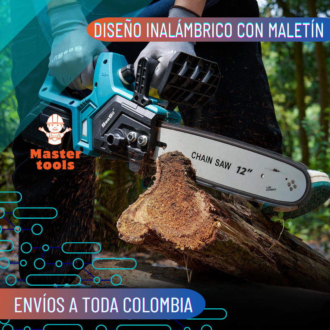 Motosierra inalámbrica de 12 pulgadas  con 2 baterías Motor de alto rendimiento