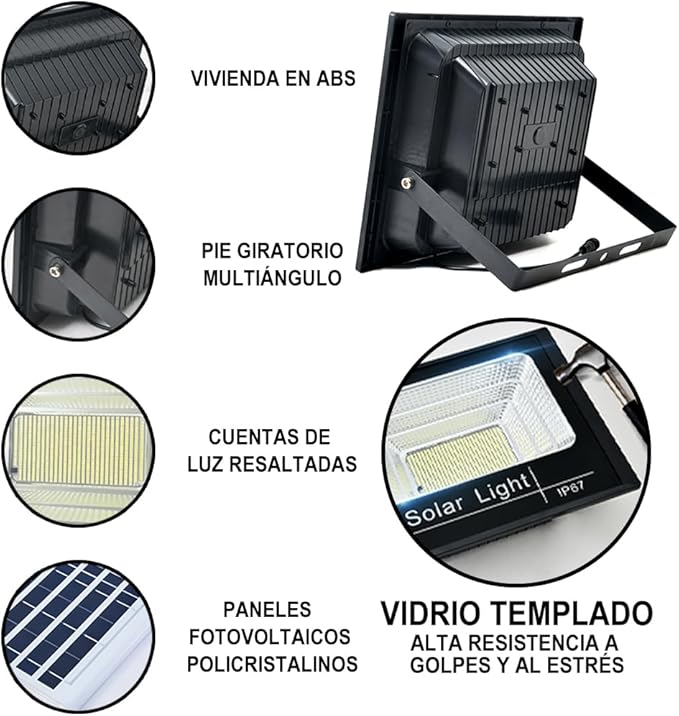 Reflector Solar LED 1500W para Exteriores con Panel y Control – Alta Potencia y Autonomía