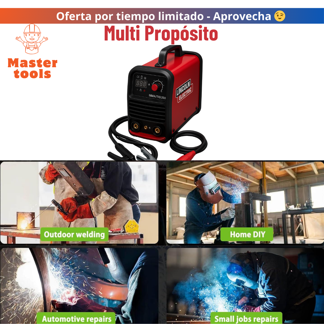 Soldador Lincoln 250A Inversor MMA/TIG – Compacto, 32 x 14 x 21 cm – 4.2 Kg