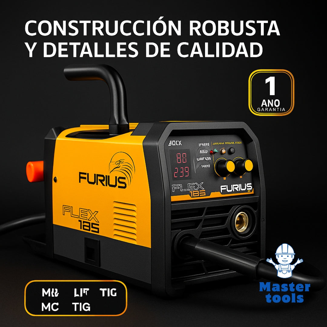 Soldador Multiproceso 4 en 1 FURIUS FLEX185 – MIG-MAG / FLUX CORED / MMA / TIG LIFT ARC – 160 AMP – Garantía 1 Año