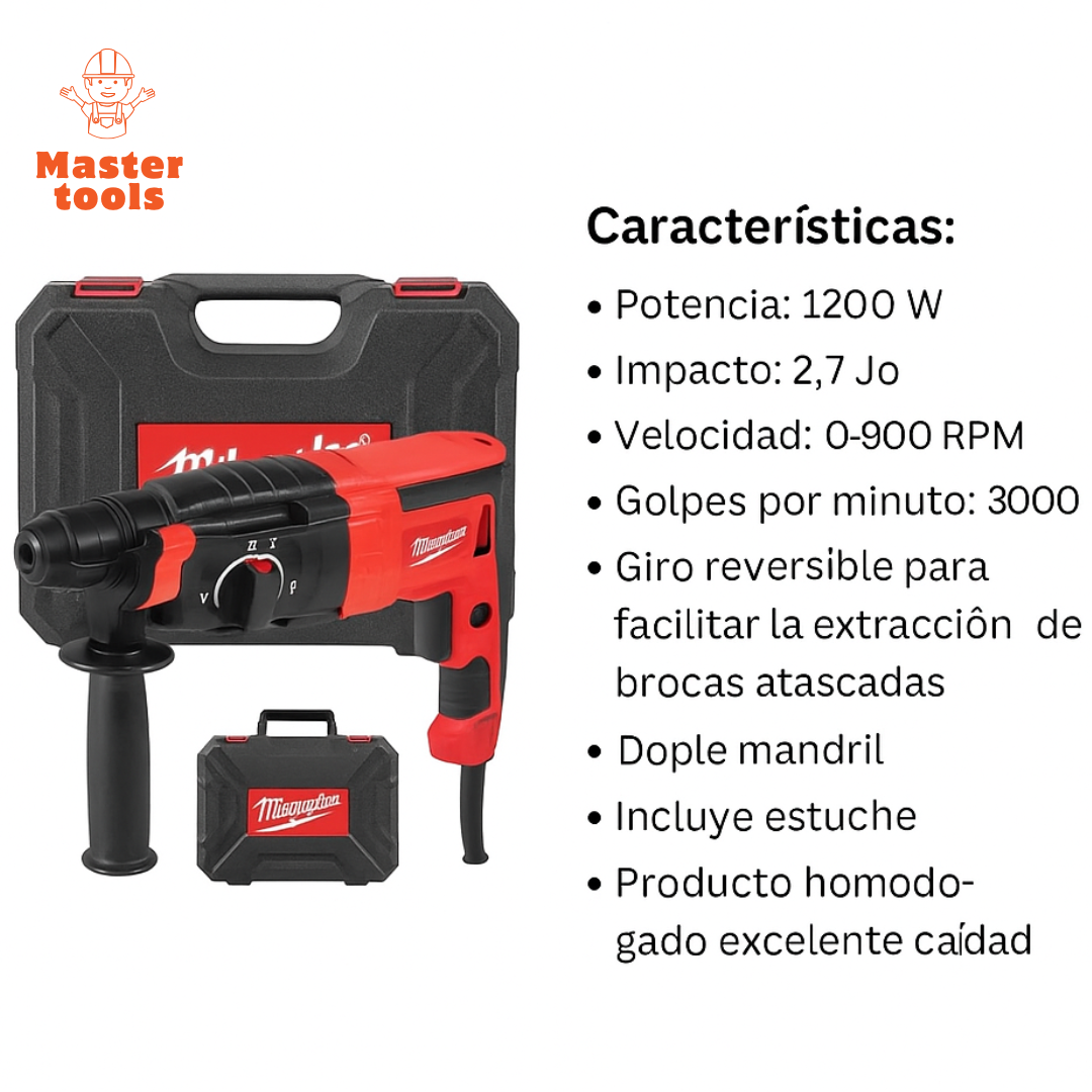 Taladro Rotomartillo Milwaukee 1200W de Puro Poder