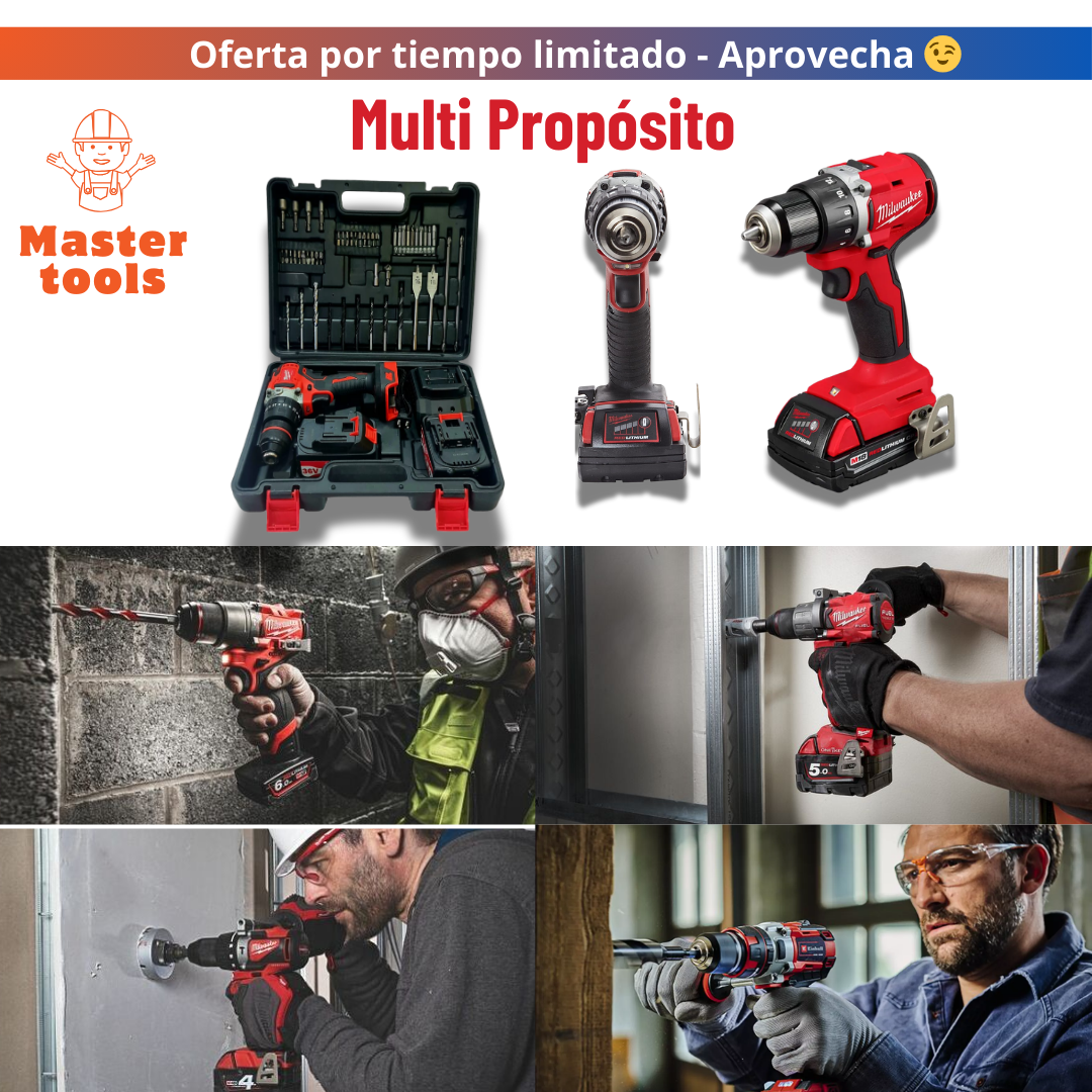 TALADRO INALÁMBRICO MILWAUKEE 36V Baterías de litio 36V 5.0Ah  INCLUYE  74 PIEZAS