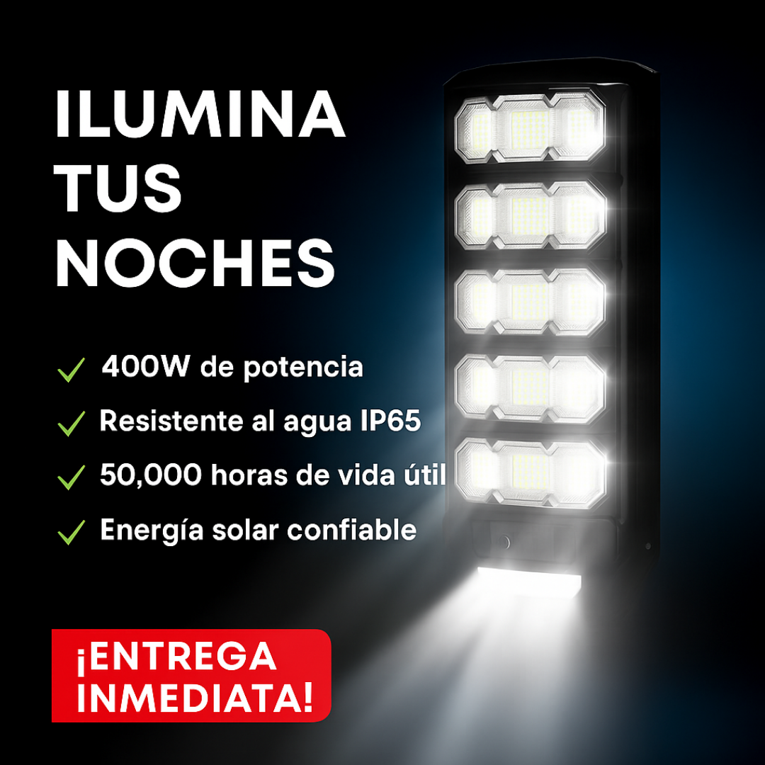 💡 LÁMPARA SOLAR LED 400 W — ILUMINACIÓN EXTERIOR IP65