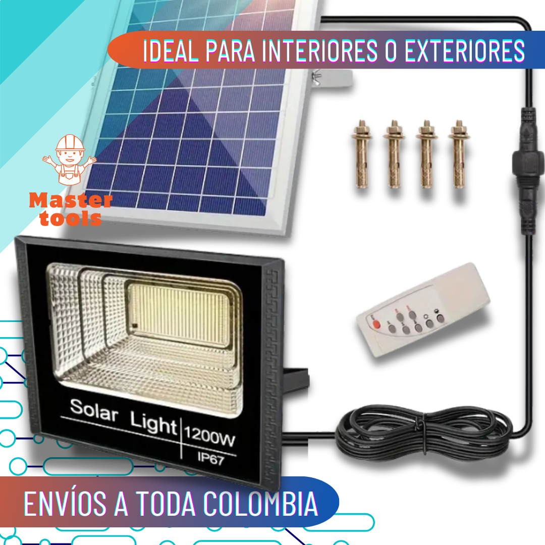 Reflector LED Recargable Solar 1200W – Grande y Potente 1 Año de garantia