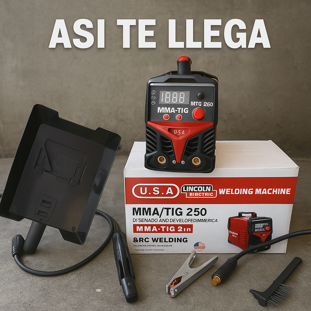 Soldador Lincoln 250A Inversor MMA/TIG – Compacto, 32 x 14 x 21 cm – 4.2 Kg