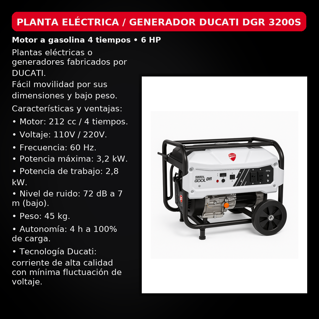 ⚡ PLANTA ELÉCTRICA DUCATI DGR 3200S – Original - Potencia y Confiabilidad