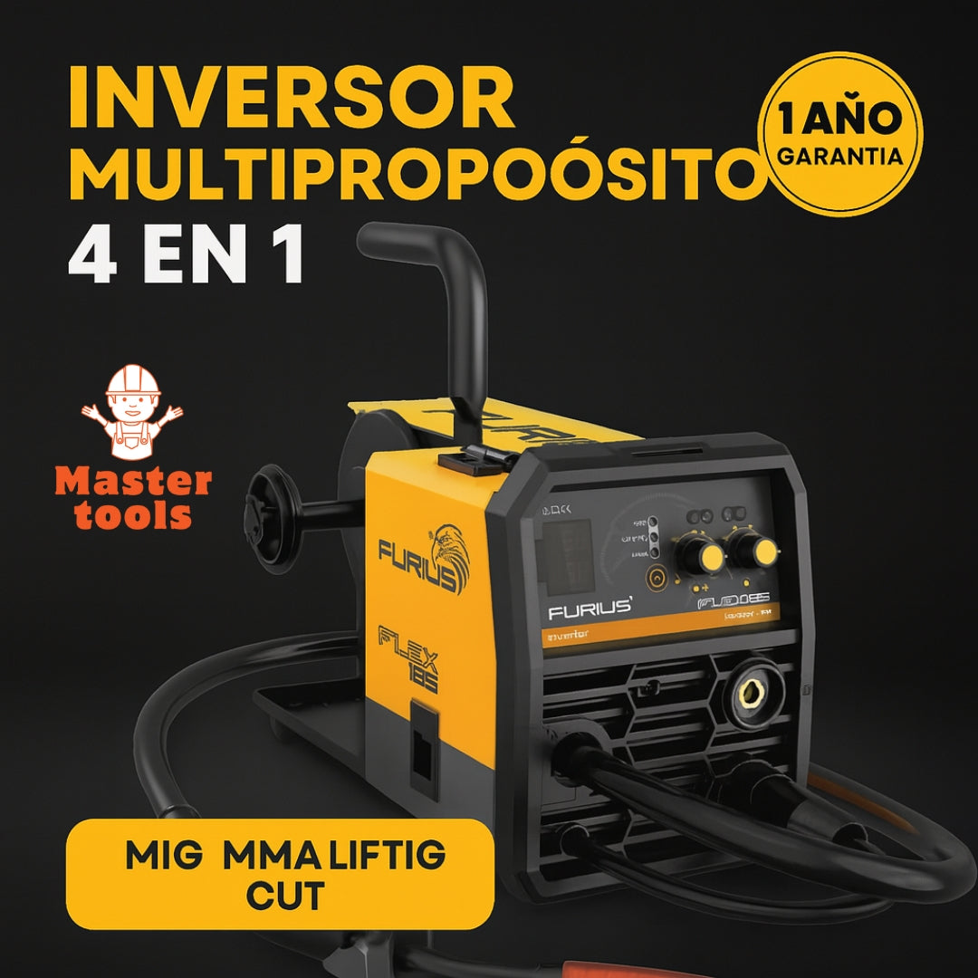 Soldador Multiproceso 4 en 1 FURIUS FLEX185 – MIG-MAG / FLUX CORED / MMA / TIG LIFT ARC – 160 AMP – Garantía 1 Año