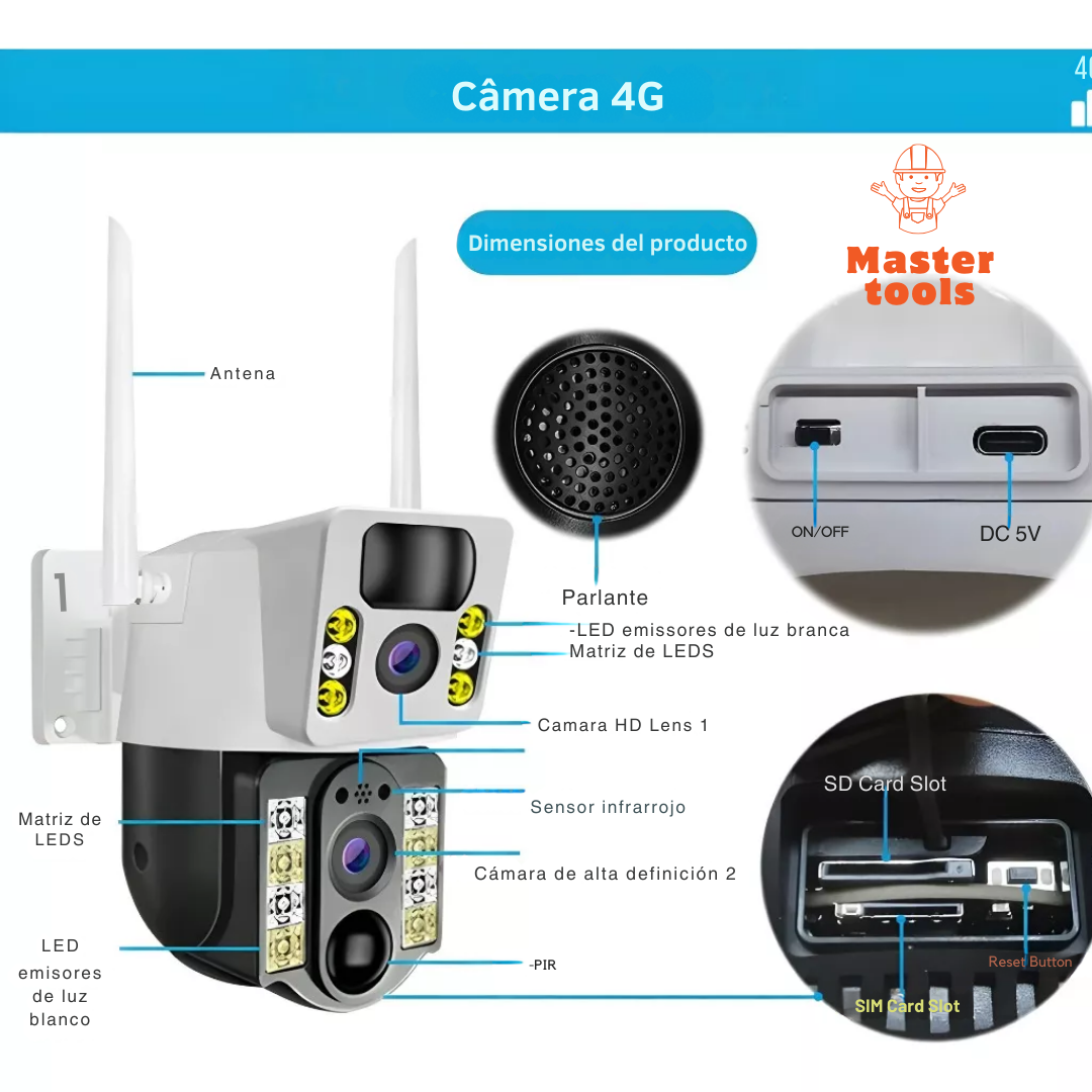 Cámara Solar 4g - Interiores y Exteriores - Funciona con Chip (Claro o Movistar)