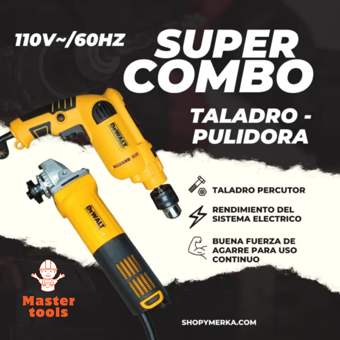 COMBO TALADRO PERCUTOR 1/2 + PULIDORA 4"1/2 DE 6 VELOCIDADES