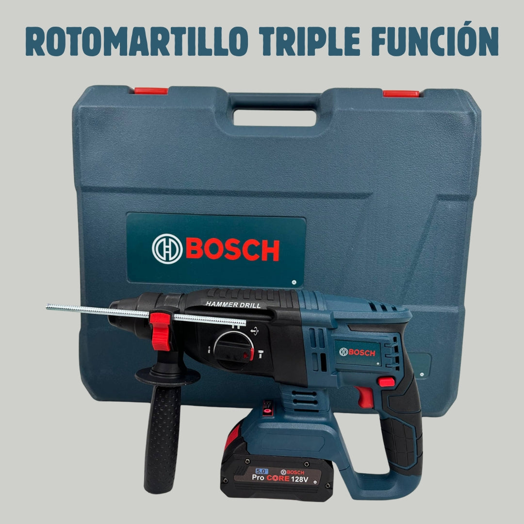 Combo 4 en 1  BOSCH (Pulidora 10.000 RPM, Rotomartillo Triple Función, Taladro 3/8 y Llave de Impacto 400 Nm) Brushless Motor, 4 Baterías.