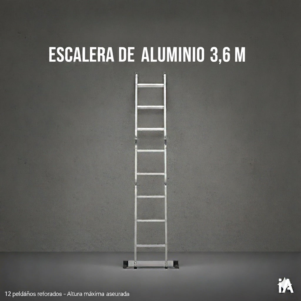 ⚡ ESCALERA DE ALUMINIO 12 PELDAÑOS – VERSATILIDAD Y SEGURIDAD - 3,6M de altura