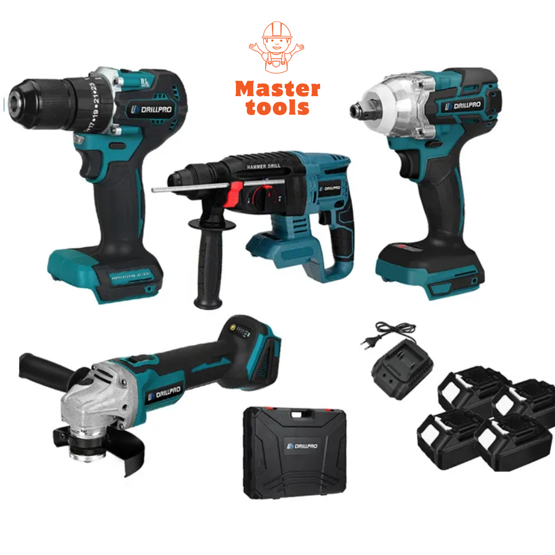 Combo 4 en 1 : Taladro, Pulidora, Pistola de Impacto y Rotomartillo. incluye 4 baterias